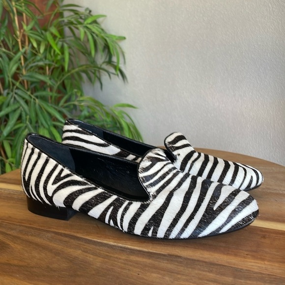 Chico’s Loafers Womens 9 Black White Zebra Animal Print Calf Hair Slip Ons - Picture 1 of 11